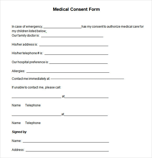 Medical Consent Form Templates Free Printable