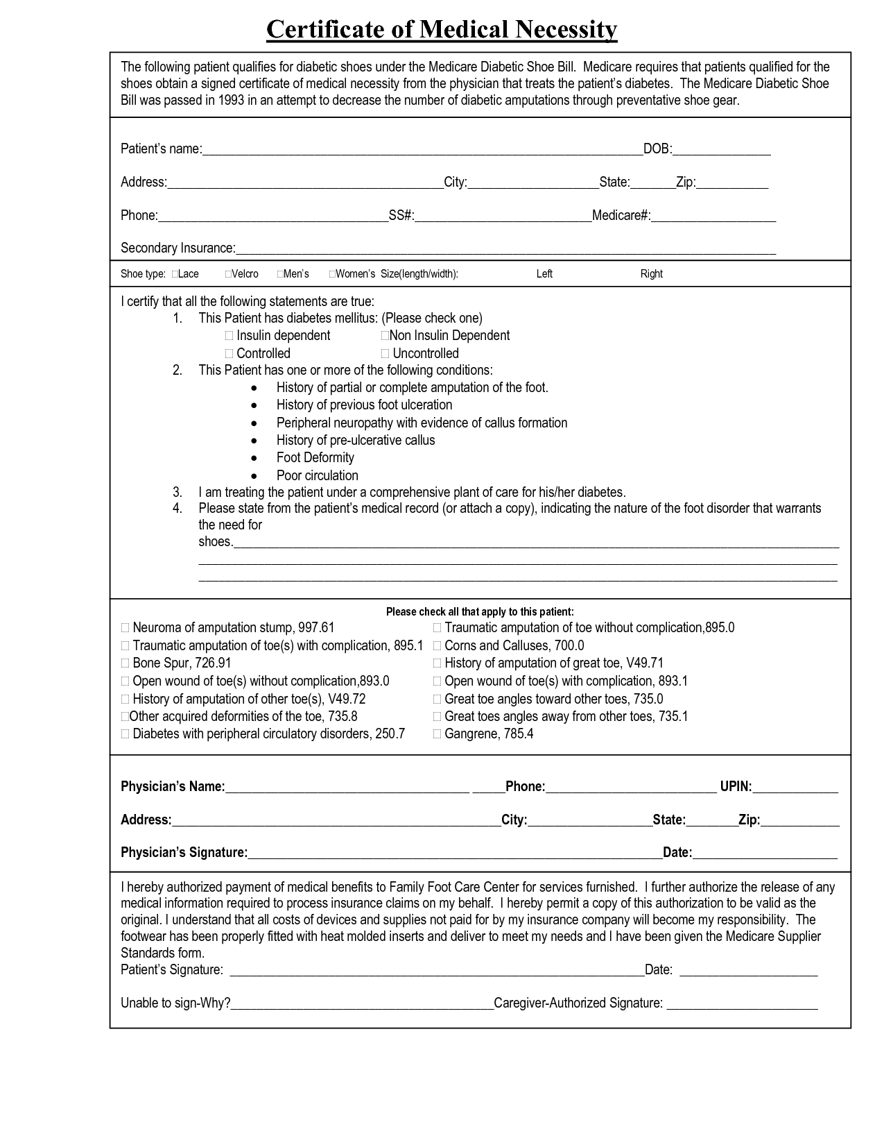Medical Necessity Form Templates Free Printable