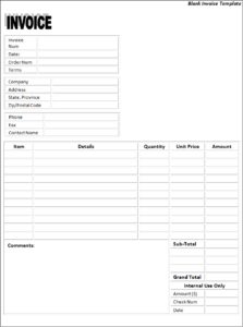 blank invoice format templates free printable