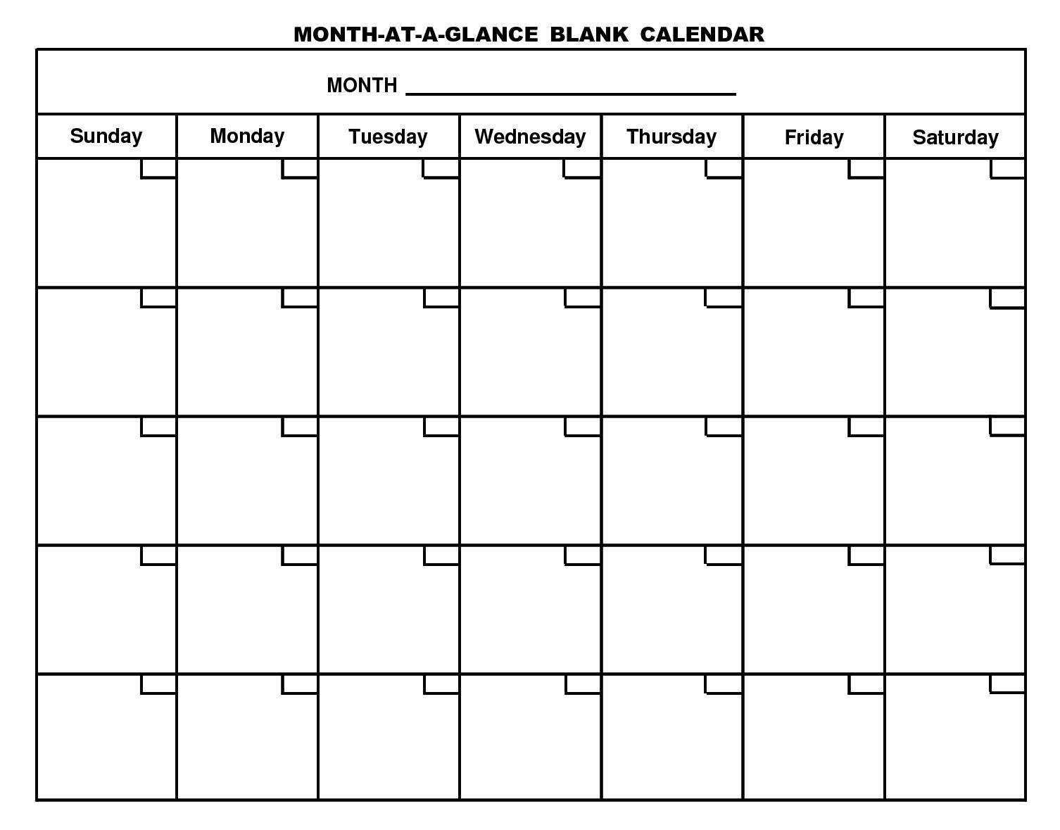 Month Calendar Template Printable