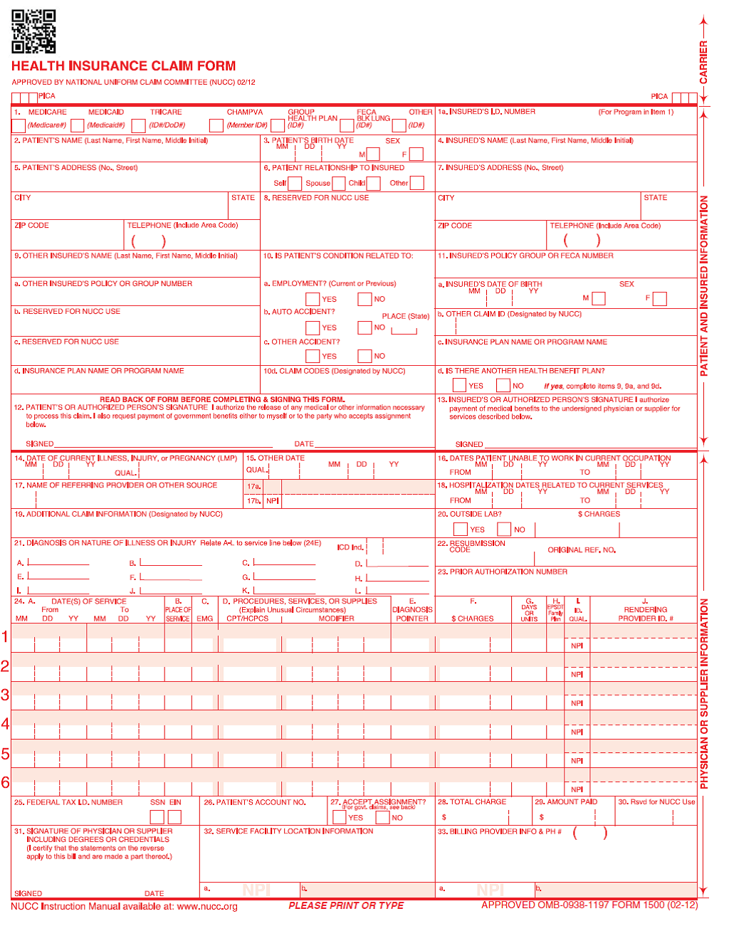 Printable Medical Claim Form Cms Printable Forms Free Online
