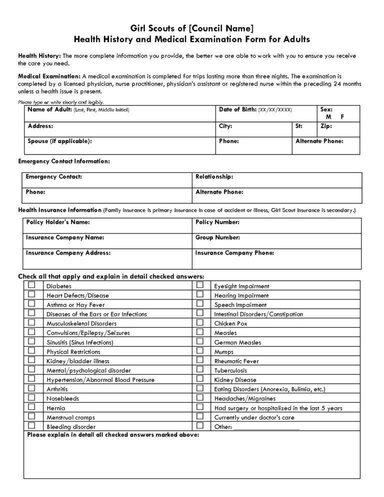 Medical Examination Form | Templates Free Printable