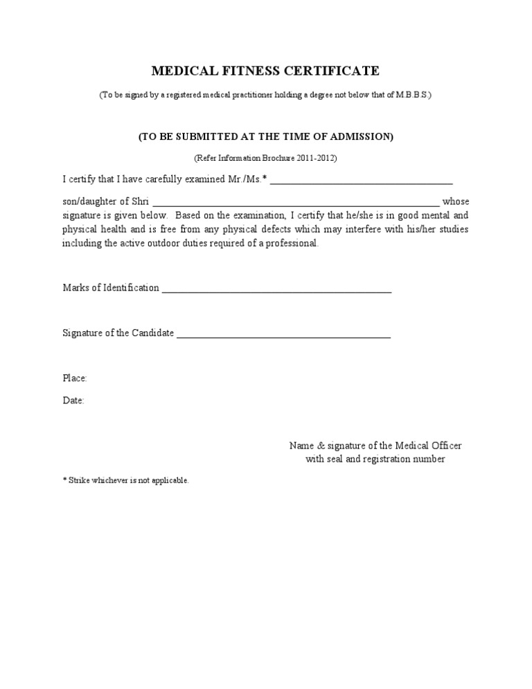 Medical Fitness Certificate Form