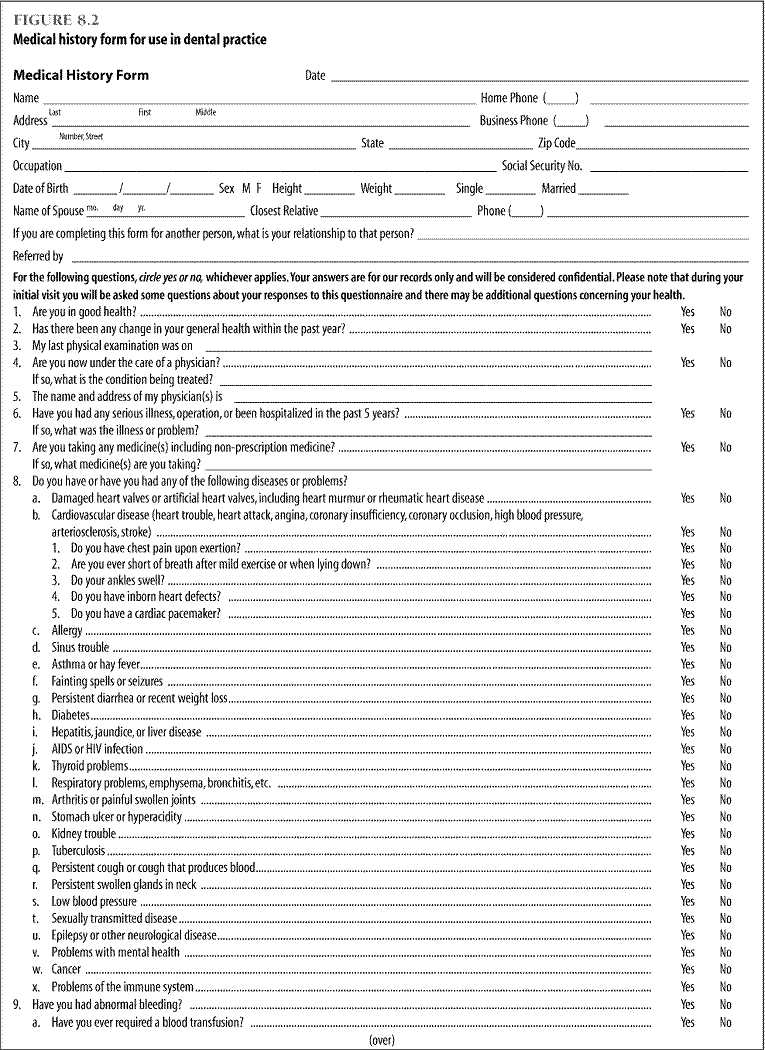 Medical History Form For Dental Office Templates Free Printable