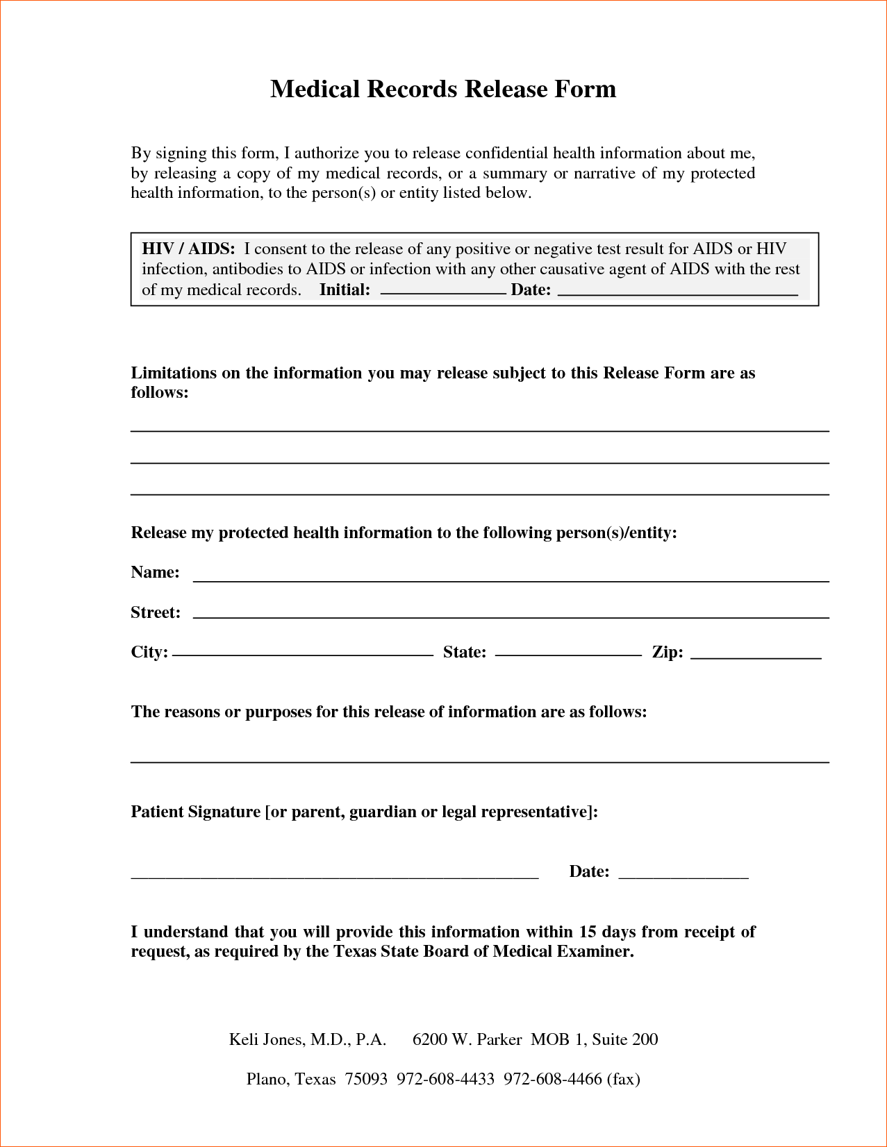 Medical Records Release Form Templates Free Printable