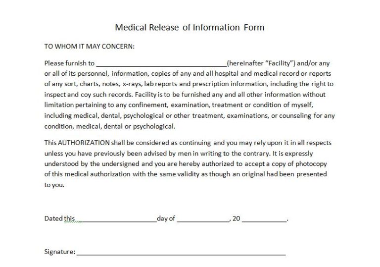 Medical Records Release Form Pdf Templates Free Printable 7326