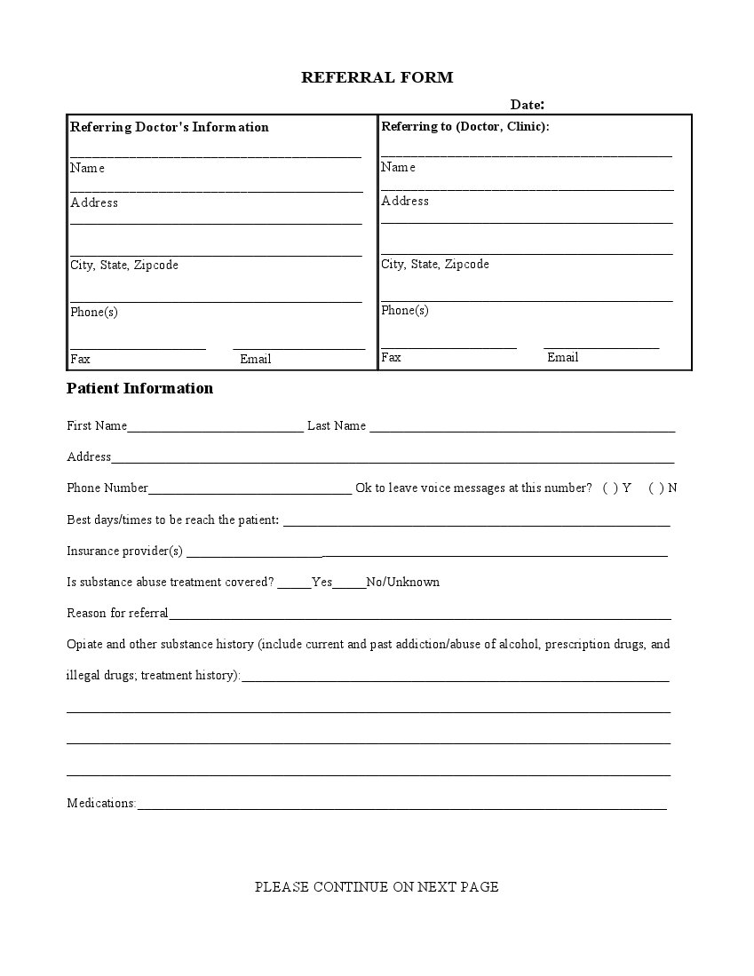 Printable Referral Form Template Printable Forms Free Online