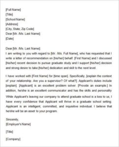 Recommendation Letter For Masters 