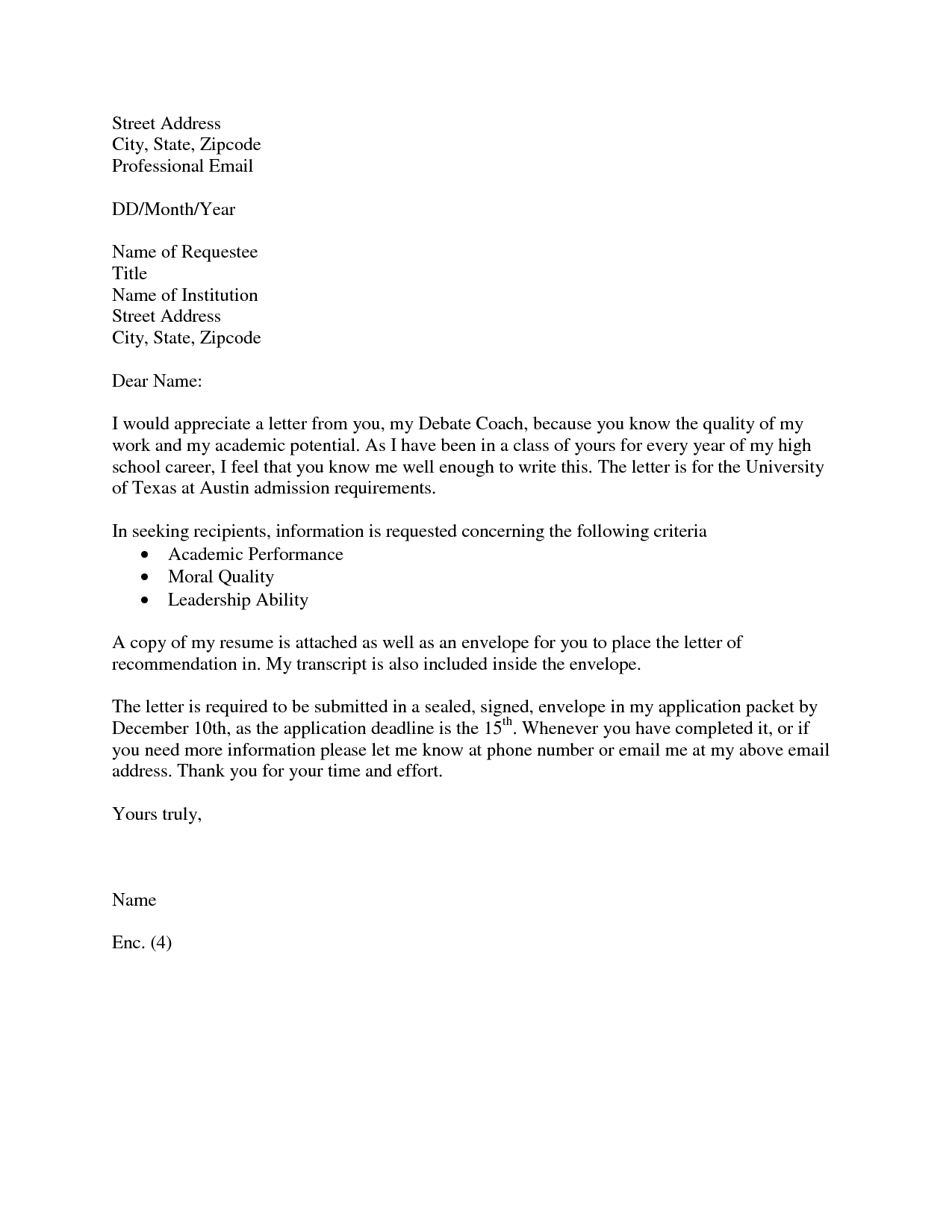 Recommendation Letter Request Sample | templates free printable